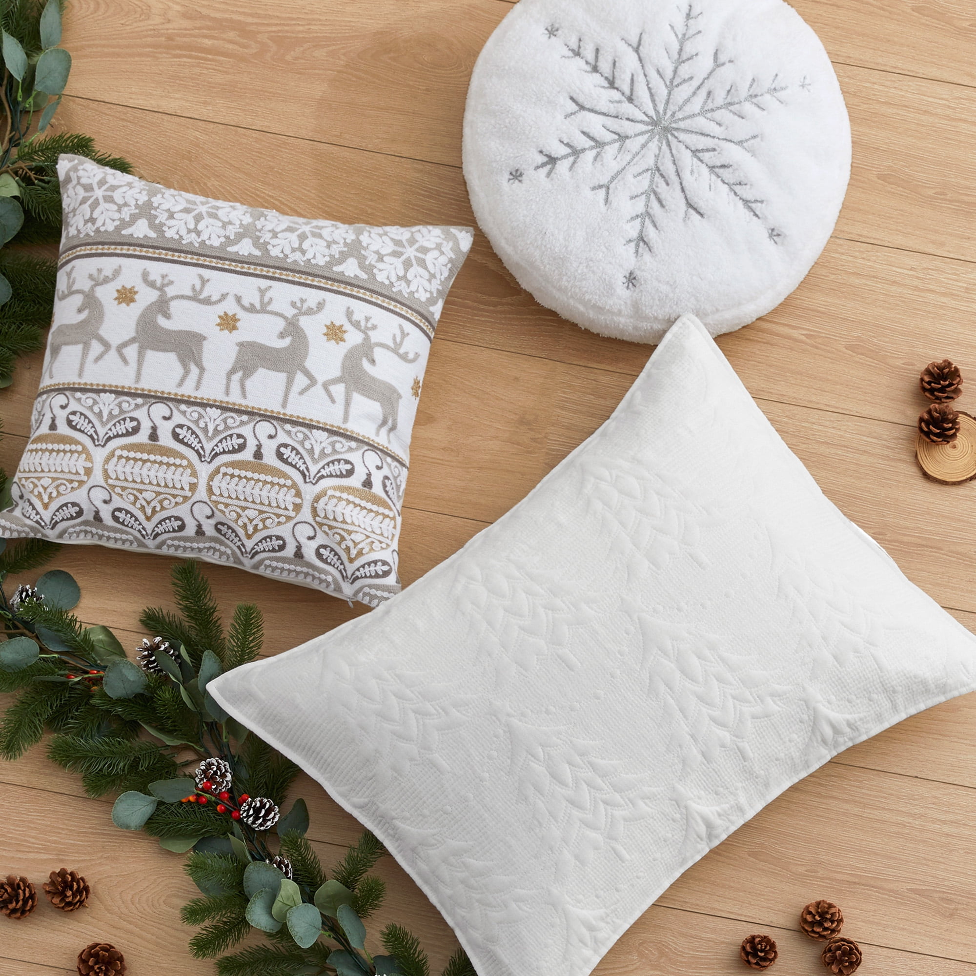 Levtex Home - O Christmas Tree - Decorative Pillow (18x18in.) - Reindeer - Taupe, Cream