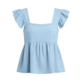 thumbnail image 5 of hlysgo Womens Square Neck Top Ruffle Short Sleeve Palazzo Tops Cute Smocked Babydoll Summer Blouses Light Blue,XL, 5 of 6