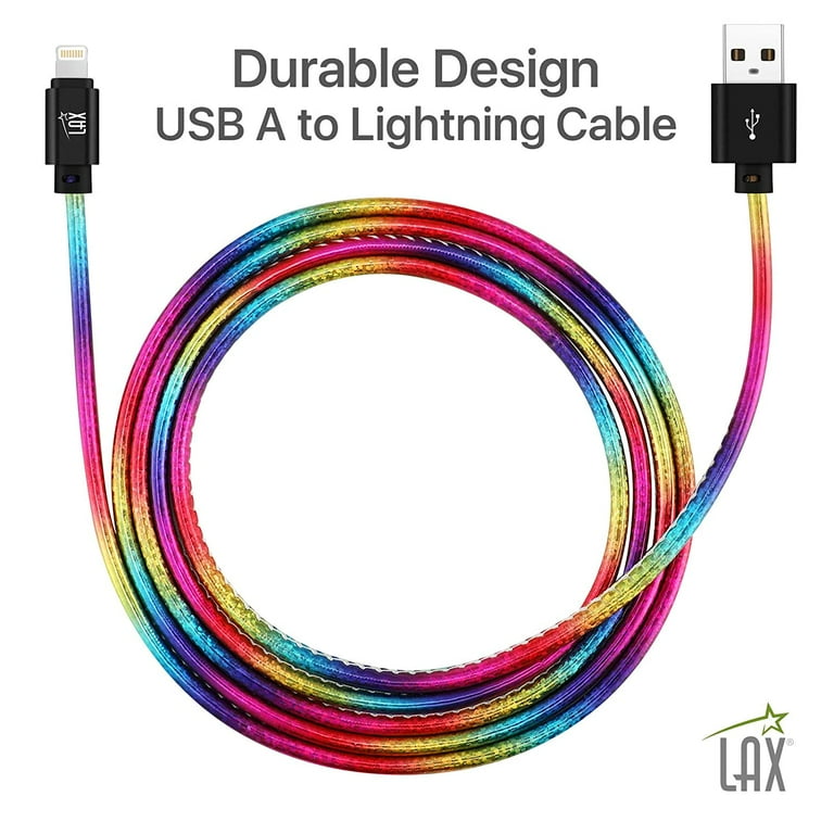 Lax Gadgets Rainbow Lightning Cable LAX Gadgets Vegan Leather Apple MFi  Certified USB To Lightning Cable Glitter Rainbow (PLGLT6RBOW) - Main Image