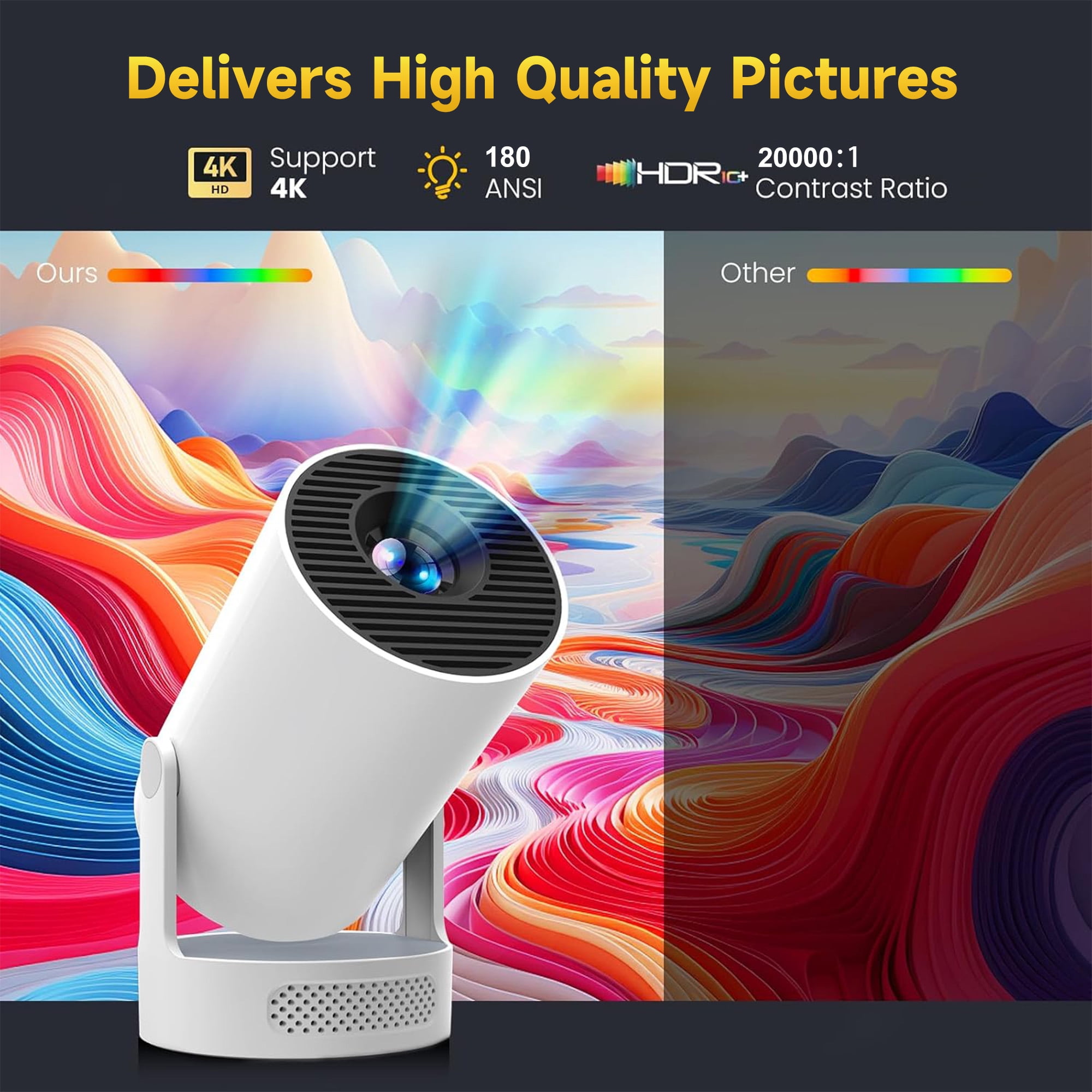 BDQ HY300 Mini 4K Portable Smart Projector with WiFi 6 & Bluetooth