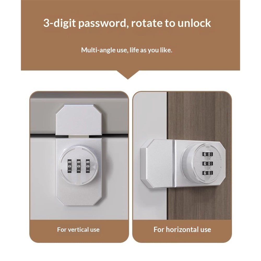 2 pack Cabinet Combination Door Lock, Mechanical Keyless 3-Digit Password Safety Locks, Stick-on Combination Latch for Locker, Barn, One-Way Door, Closet, Drawer（white）