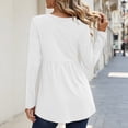 thumbnail image 4 of Women's Solid V Neck Henley Shirts Pleated Empire Waist Long Sleeve Tunic Tops Loose Flowy Work Shirts Soft Casual Fall Peplum Blouses White, 4 of 7