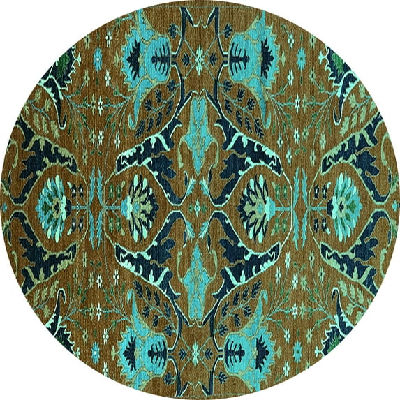 Ahgly Company Indoor Round Oriental Turquoise Blue Industrial Area Rugs, 7' Round