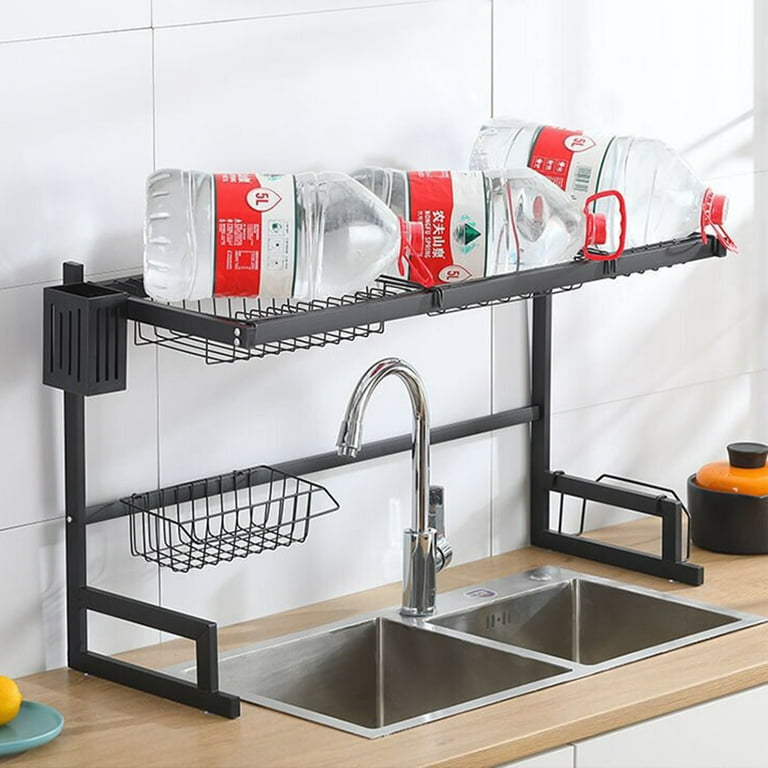 Over The Sink Dish Drying Rack Adjustable(21.7-39.4), 2 Tier Stainless  Steel Large Dish Drainer, Dish Rack Over Sink for Kitchen Counter