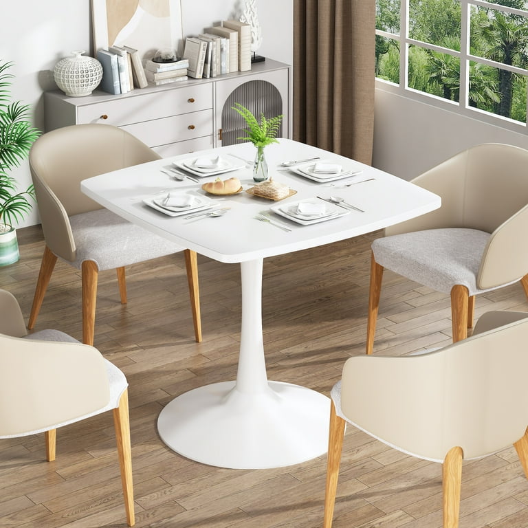 LTTROMAT White Square Dining Table Mid Century Modern Dining Room Table Tulip Table Pedestal Dining Table Kitchen Table for Kitchen Living Room
