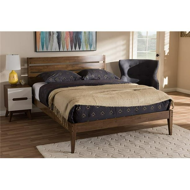 Baxton Studio Elmdon Mid-Century Modern Solid Walnut Wood Slatted Headboard Style Full Size ...