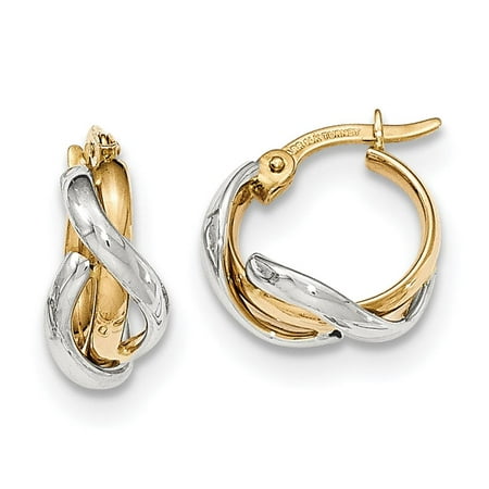 - 14k Ladies Two-Tone Gold Twisted Polished Fancy Hoop Earrings 16mm x 5mm