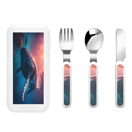 

Bingfone Sunshine Ocean Whale Print Toddler Utensils Kids Silverware 3pcs Safety Stainless Steel Toddler Fork Spoon Knife Set Children Flatware Set