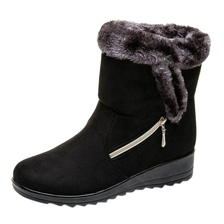 

Puawkoer Fashion Women Winter Flock Wedges Zipper Keep Warm Snow Boots Comfortable Mid Boots Shoes