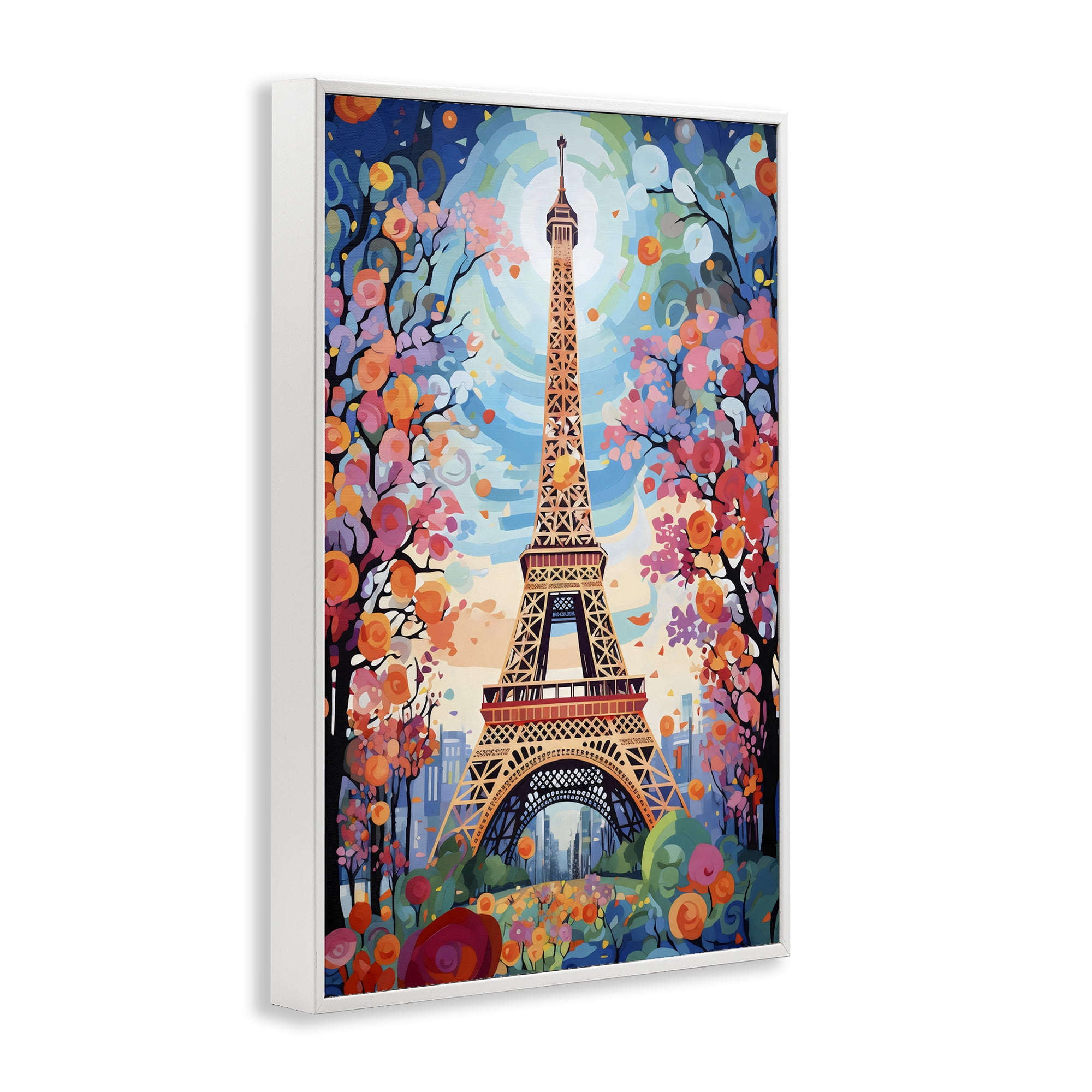 Stupell Industries Eiffel Tower Nighttime Bloom White Framed Giclee Art, design by Creative Studio