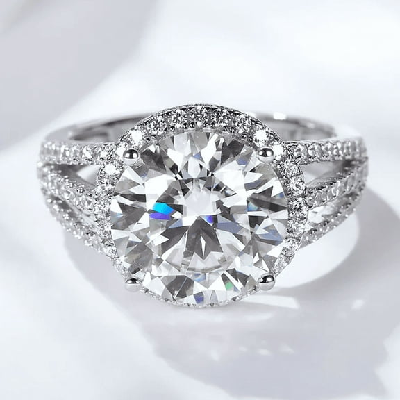 Forever Jewels 4.64Ct Round Cut Moissanite Women Halo Engagement Ring 14K White Gold Plated