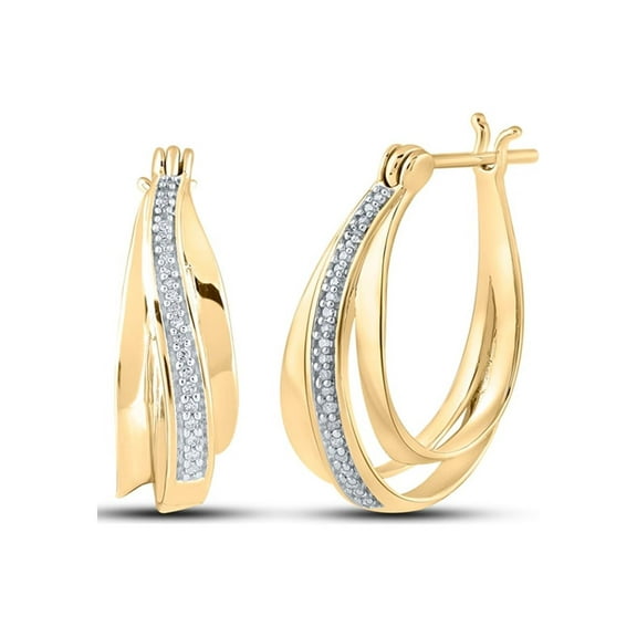 Macey Worldwide Jewelry 10k Yellow Gold Diamond Hoop Earrings 1/10 Ctw