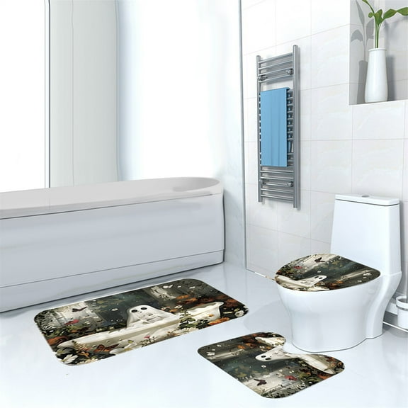 Ctnporpo Halloween Shower Curtain Set Shower Curtain Pumpkin Shower Curtain Set with Non Slip Rugs Toilet Lid Cover and Bath Mat Shower Curtain Shower Curtain Liner
