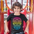 thumbnail image 3 of Tee Hunt Sugar Skull Calavera Diamond Eyes Youth T-Shirt Day of the Dead Kids, Black, X-Large, 3 of 5