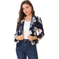 thumbnail image 1 of INSPIRE CHIC Chaqueta abierta de la chaqueta del traje de la cosecha del trabajo de la oficina del frente de las mujeres Azul profundo-Floral S, 1 of 6
