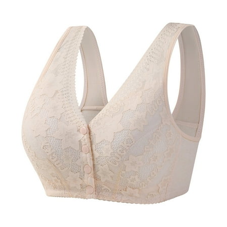 Chuancc Womens Underwear Womens No Ring Front Close Bra T Back Plus Size Unlined Bra for Large Bust Bra No Underwire Lace Underwear for Women Clearance Beige 3Xl