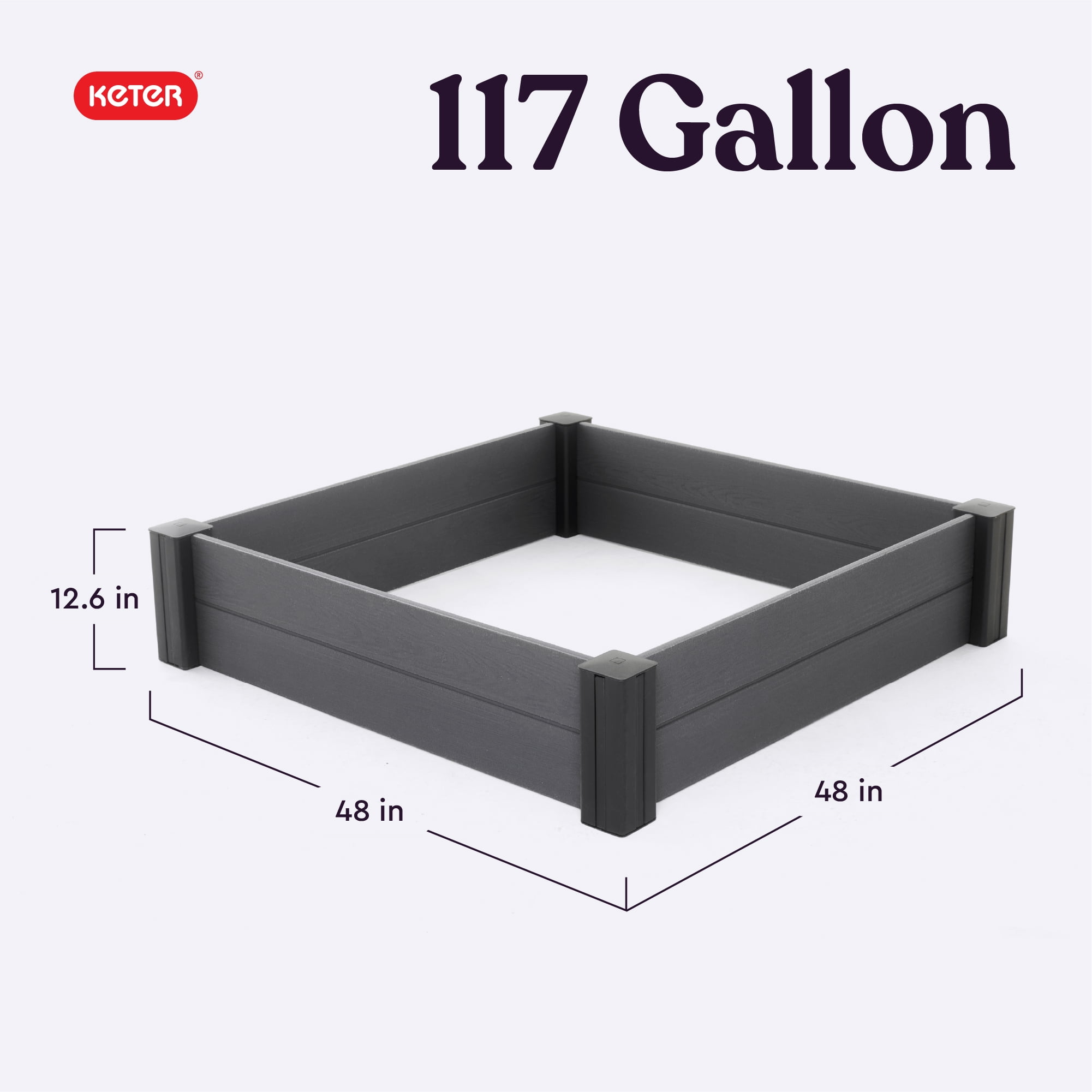 Keter 48" Wood Look Raised Garden Bed, Durable Outdoor Herb Garden Planter for Vegetables, Flowers, and Succulents, Grey