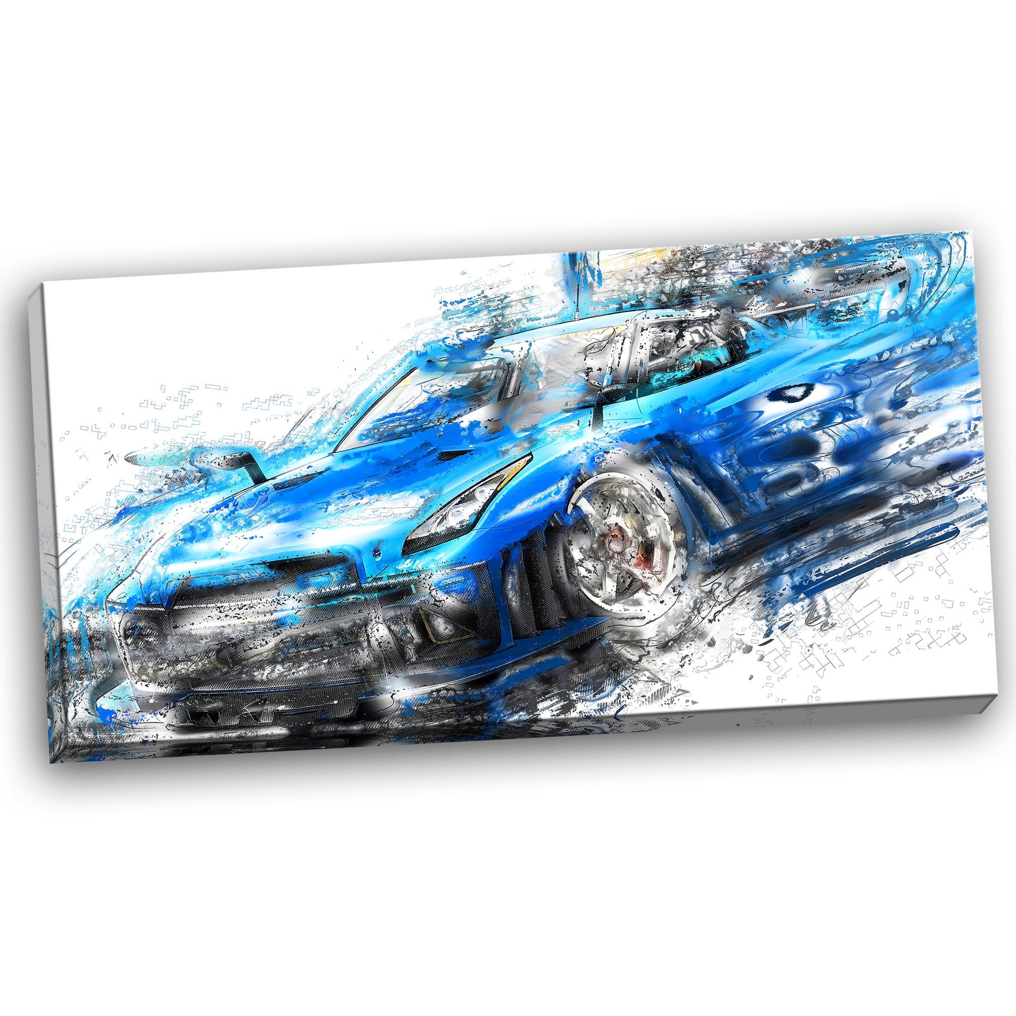 DESIGN ART Burning Rubber Blue Super Car Small Gallery Wrapped Canvas