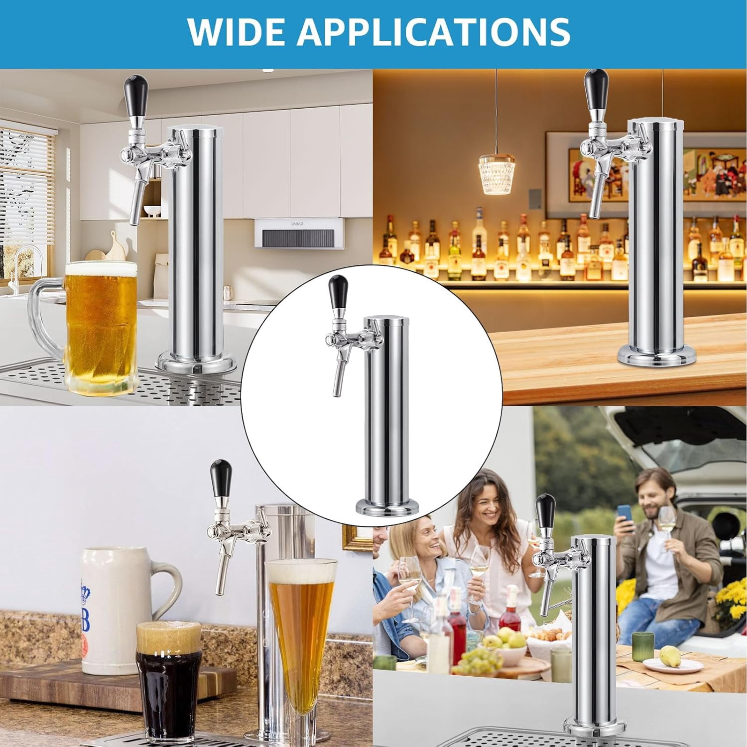 Adjustable Single Tap Tower Kegerator Tower, Draft Beer Tower Keg Tower with Kegerator Parts, Stainless Steel Core Pre-assembled Beer Line Beer Tower Dispenser for Homebrew