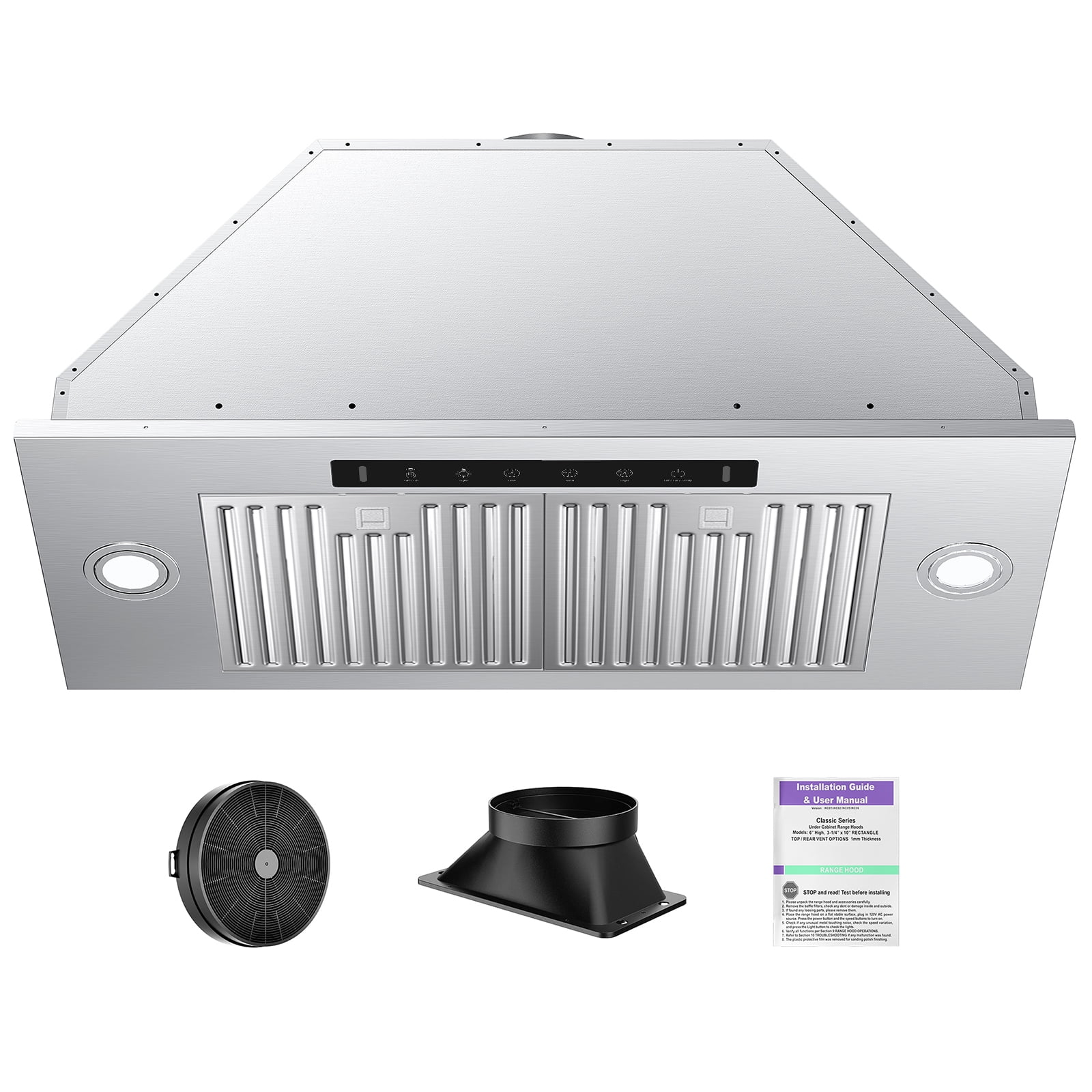 VIKIO 30" Under Cabinet Range Hood Insert 900 CFM Convertible Ducted to Ductless in Stainless Steel with 3-Speed and LED Lights