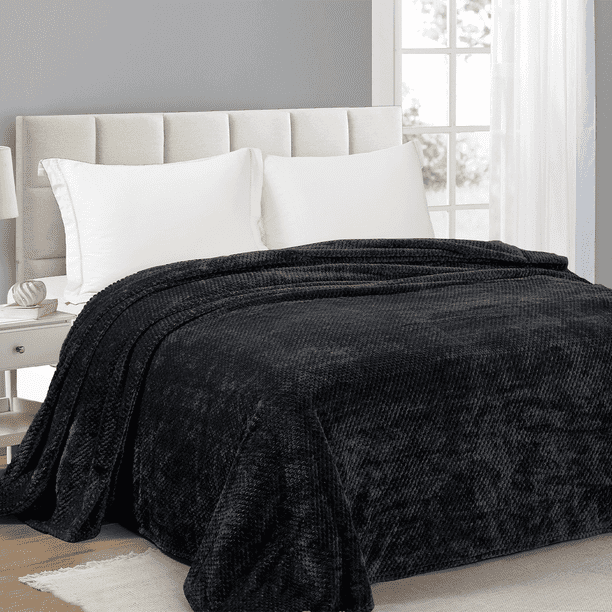 Cobija, Mantas Decorativas Tamaño Queen con Diseño de Ondas de Waffle, Cobija de Cama Súper Suave y Esponjosa 260GSM, Lujosa, Ligera y Transpirable para Sofá, Silla, Ideal para Regalo, Viaje, Negro