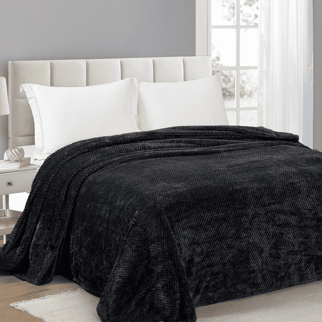 Cobija, Mantas Decorativas Tamaño Queen con Diseño de Ondas de Waffle, Cobija de Cama Súper Suave y Esponjosa 260GSM, Lujosa, Ligera y Transpirable para Sofá, Silla, Ideal para Regalo, Viaje, Negro