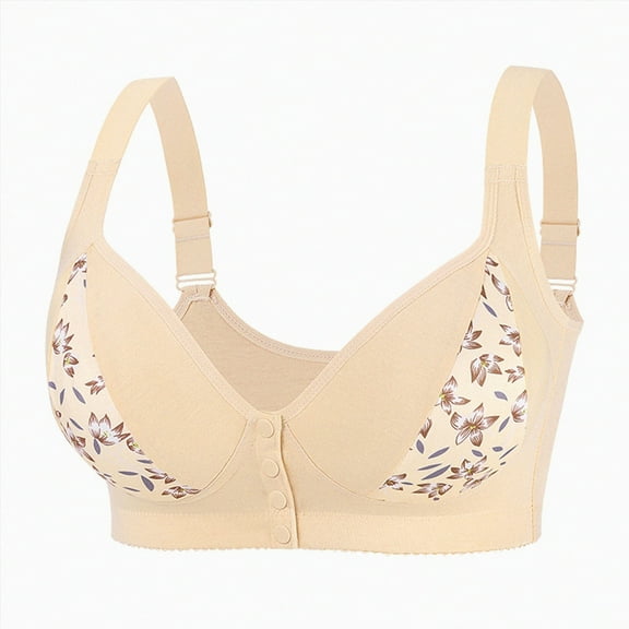TOWED22 Daisy Bras for Older Women, Snap Front Bra,Everyday Sleep Bras,Convenient Front Close Button for Women No Wire(Light Yellow,46E)