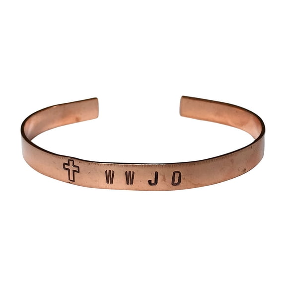 WWJD What Would Jesus Do Hand Stamped 1/4" Copper Cuff Bracelet