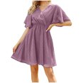 thumbnail image 1 of Robes pour Femmes 2023 Robes d'Été Nouvelle Robe d'Été Col en V Manches Courtes Manches Évasées Taille Haute en Chiffon, 1 of 5