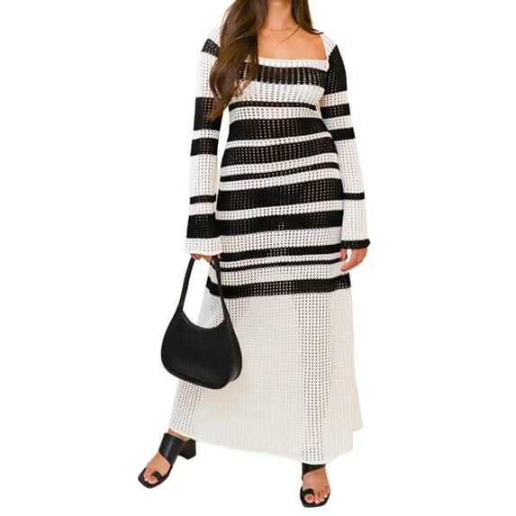 Seyurigaoka Women's Knitted Mini Dress Sexy Halter Neck Bodycon Dress V Neck Backless Short Dress Hollow out Streetwear