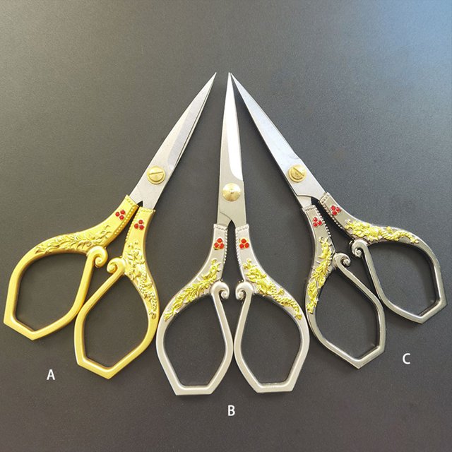 Retro Scissors Stainless Steel Art Lines Style Retro Scissors Sewing Supplies Cross Stitch Accessory Embroidery Cutter for Household Shop Office Silver