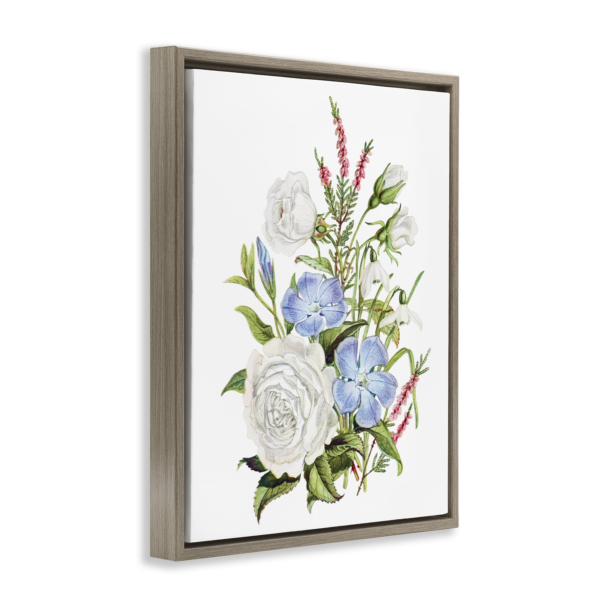 Bountiful Floral Bouquet Brown Framed Floater Canvas Wall Art, design by Lettered and Lined