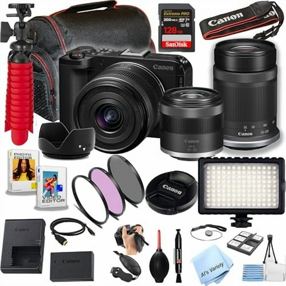 Canon EOS R50 V Mirrorless Camera with 14-30mm   55-210mm Lenses, 128GB Extreme Speed Memory, Video Light, Filters, Case, Software and More (Essential Bundle) (International Version)