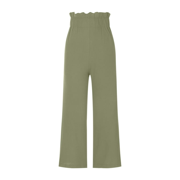 UEU Womens Wide Leg Pants Casual Loose Yoga Lounge Elastic V-Shaped High  Waist Palazzo Pants with Pockets, Army Green, Small : : Clothing