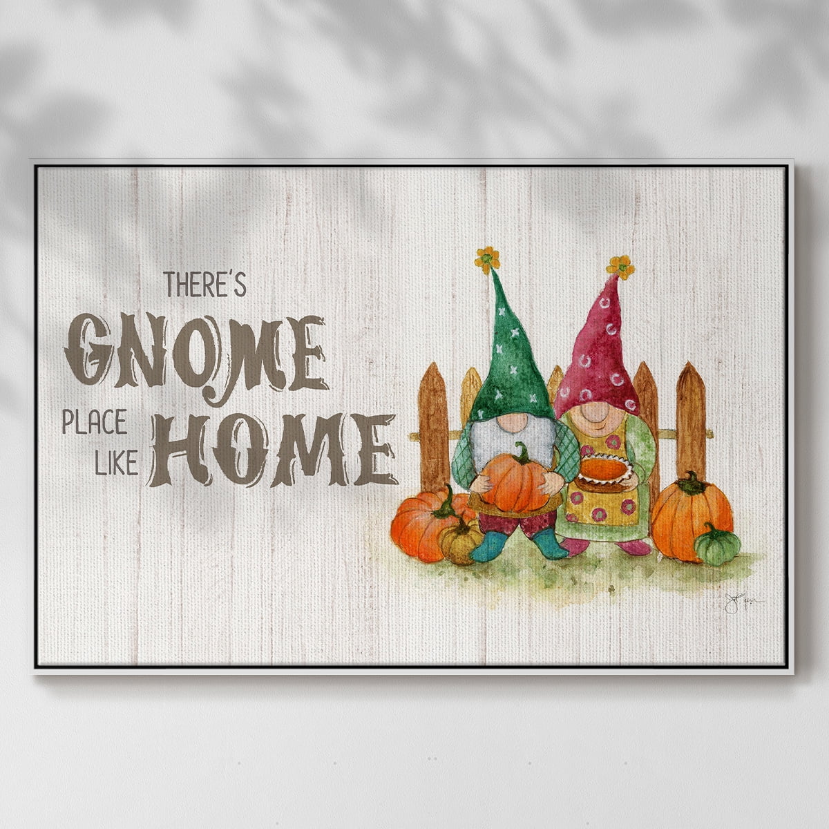 Gnome Place Like Home - Framed Gallery Wrapped Holiday Canvas - 17 x 25 - White Frame