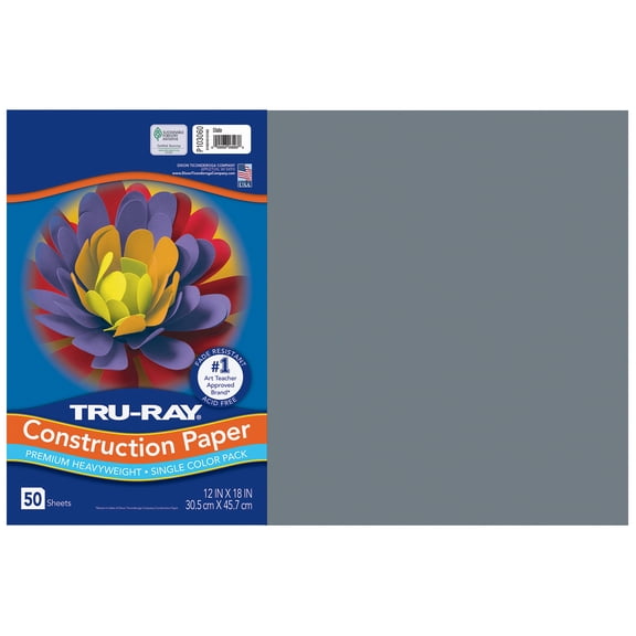 Tru-Ray Construction Paper, Heavyweight, Slate, 12" x 18", 50 Sheets