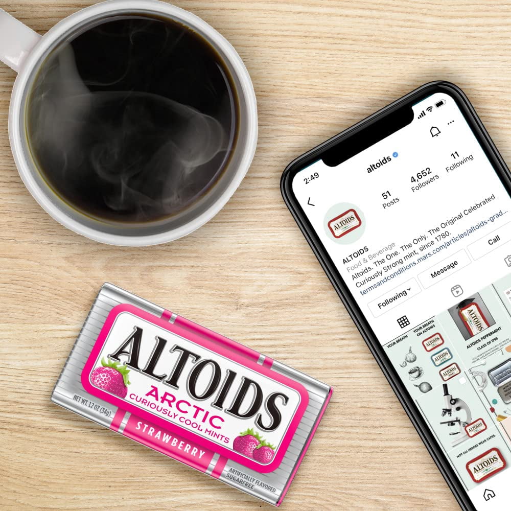 Arctic Strawberry Breath Mints, 1.2 Oz, Pack of 12 | ALTOIDS Sugar-Free, Hard Candies, Fresh Breath Mints, Classic Mint Flavor, Portable | Ships in an Aromatik™ Damage Proof Box