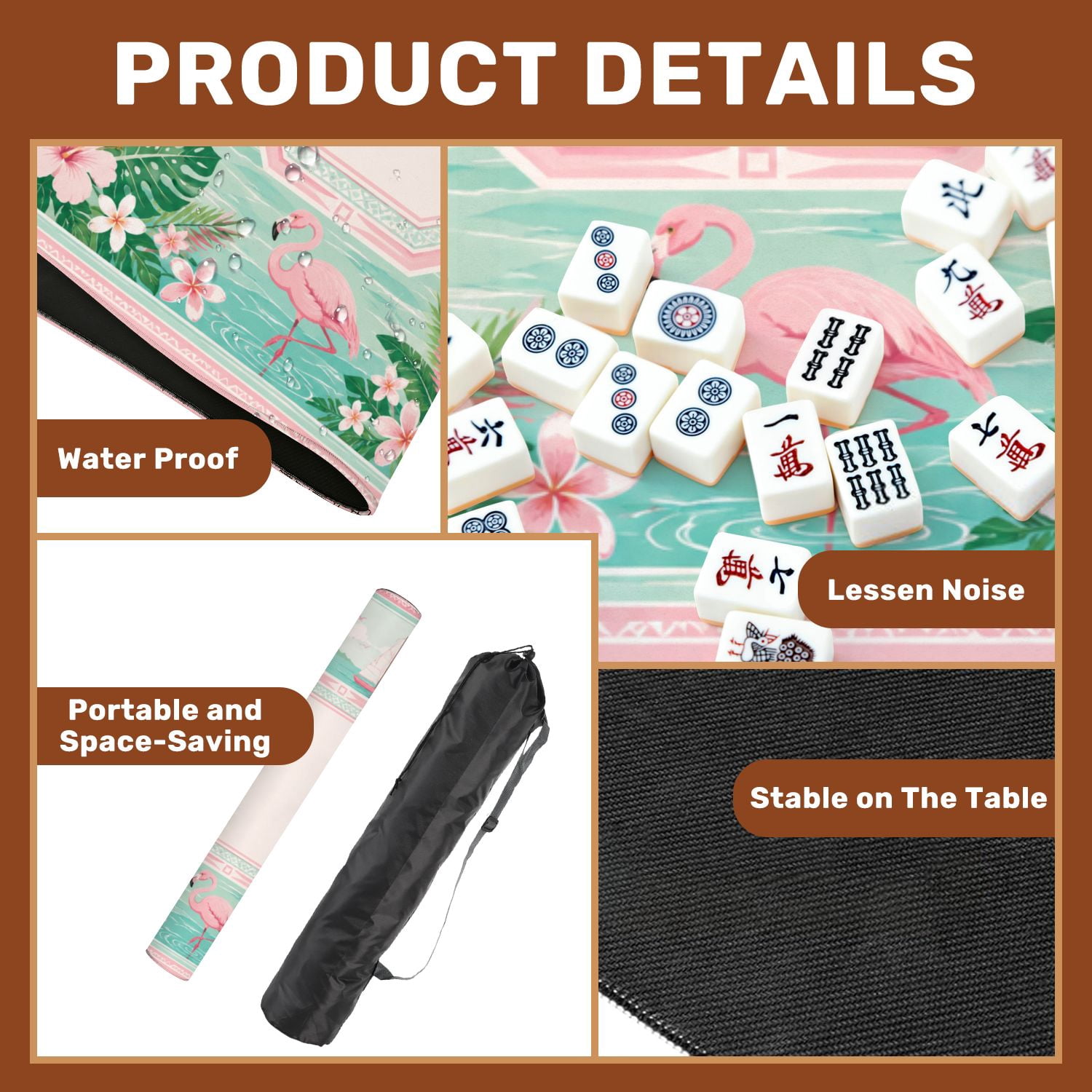 Mahjong Mat 31.5" x 31.5" Tropical Island Landscape Palm Trees Boats Pink amp Blue Decorative Non-Slip Noise Reduction Chic Portable Gaming Table Cover for Family Game Night & Gift