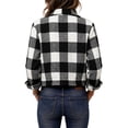 thumbnail image 3 of Womens Plaid Flannel Shacket Button Front Lapel Collar Long Sleeve Cropped Jacket with Chest Pockets S, 3 of 8
