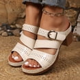 thumbnail image 3 of Rokment Ladies Platform Chunky Block High Heels Dressy Slip on Sandals for Women 2026 Summer Fashionable Leather Fish Mouth Open Toe Dress Slides Heeled Pumps Beige Size 6.5, 3 of 7