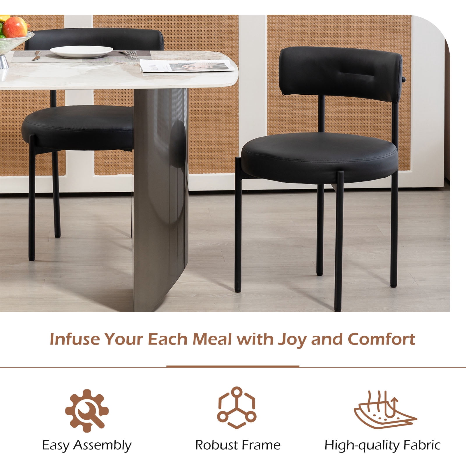 Homhum Mid-Century Modern Dining Chairs Set of 2, Upholstered Boucle Chairs, Indoor, Black