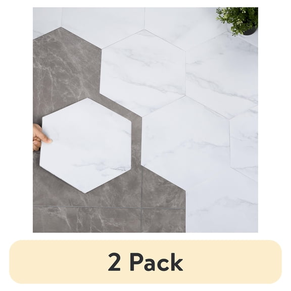 (2 pack) 10Pcs Peel and Stick Floor Tile, Vinyl Flooring Waterproof Floor Tile DIY for Bathroom, White Marble Look