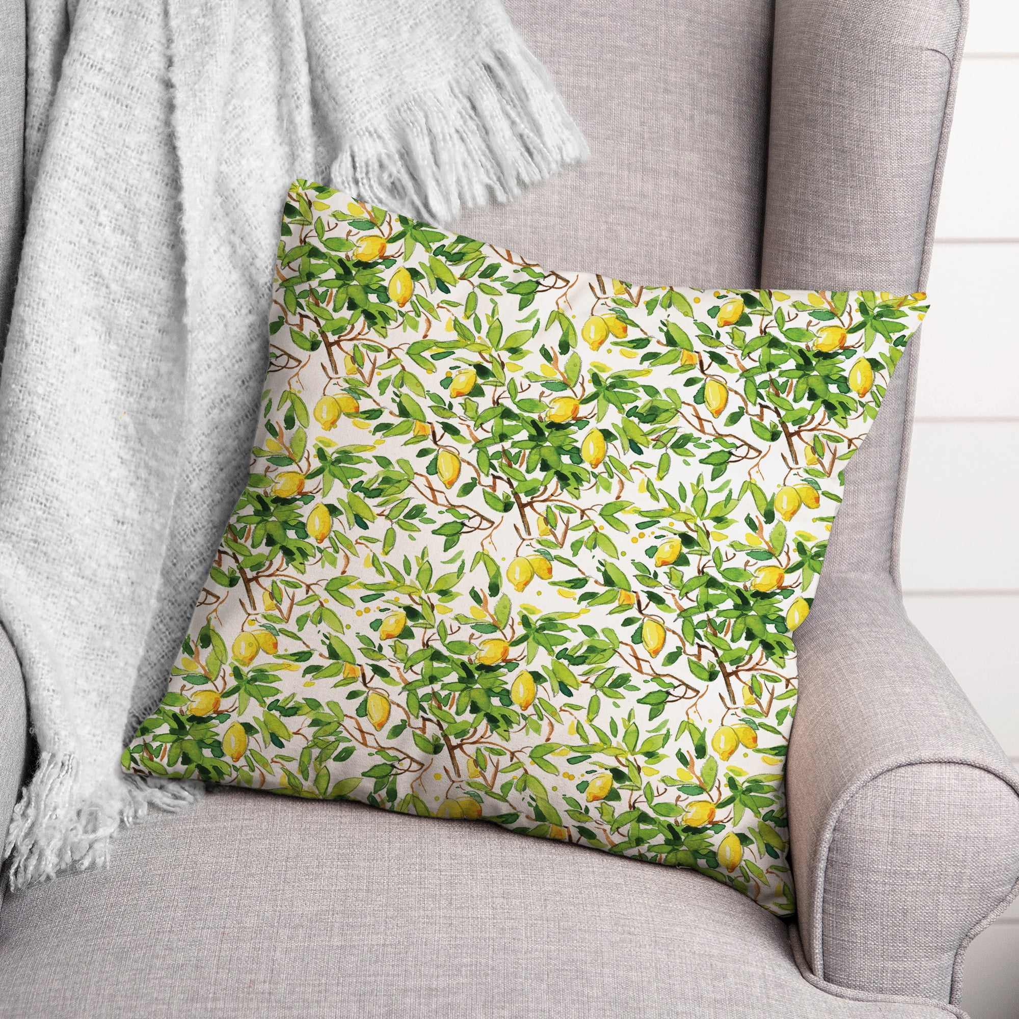 Creative Products Watercolor Lemon Tree Pattern 18 x 18 Indoor / Outdoor Pillow