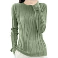 thumbnail image 2 of Zylanna Women's Pullover Sweaters, Knitted Long Sleeve Crew Neck Solid Color Loose Tops for Women Green, 2 of 6