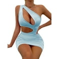 thumbnail image 3 of SAYOO - Vestido ajustado para mujer, color sólido, un hombro, diseño recortado, fiesta, ropa de calle, vestido de cóctel SAYOO  Moda, 3 of 9