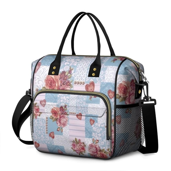 OBREWU Pioneer Flower Womens Lunch Box for Work,Insulated Large Pioneer Flower Lunch Bag for Women,Loncheras Para Mujer,Leakproof Adult Lunch Bag for Work,Beach,Travel,Picnic,Camping