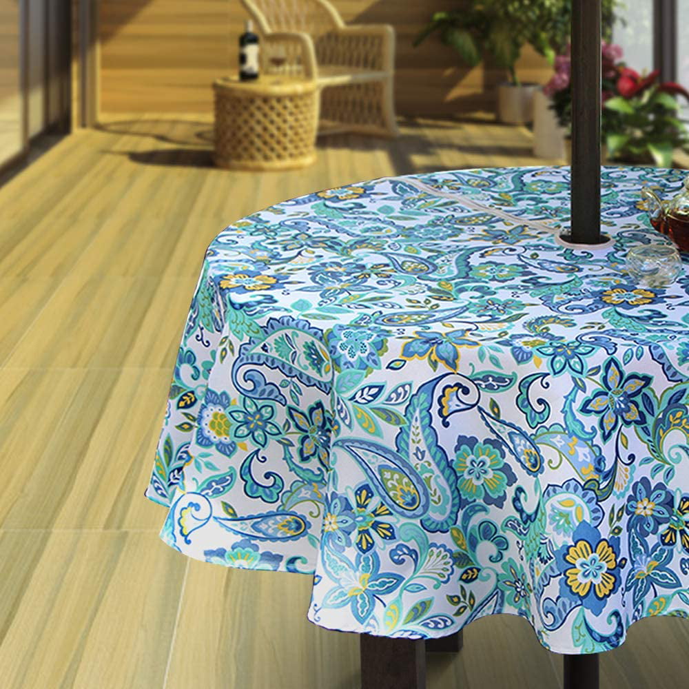 Vinyl Tablecloth Plastic Indoor Outdoor Tablecloth Blue Suzani 60" X 84" 