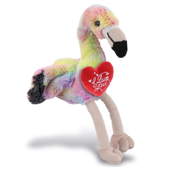 DolliBu I Love You Plush Super Soft Rainbow Flamingo - Cute Stuffed Animal Flamingo with Red Heart Plush for Valentines, Anniversary, Romantic Date, Boyfriend, or Girlfriend Gift - 8 Inches