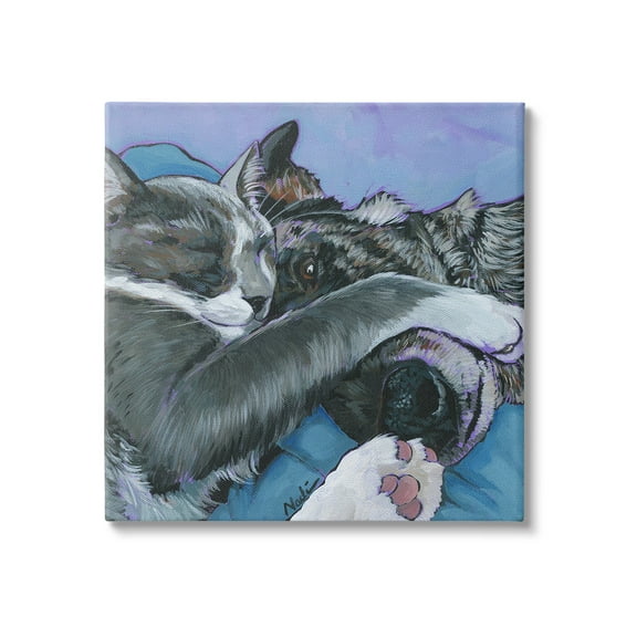 Stupell Industries Cat & Dog Sleeping Animals & Insects Painting Gallery Wrapped Canvas Art Print Wall Art, 17 x 17