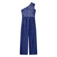 thumbnail image 4 of Eandarui Kids Sparkly Sequin One Shoulder Jumpsuit High Waist Long Leg Romper Birthday Party Fancy Navy Blue 8, 4 of 5